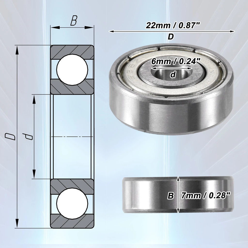 10pcs 6x22x7mm Double Metal Shield 636ZZ Ball Bearings for Automotive Applications