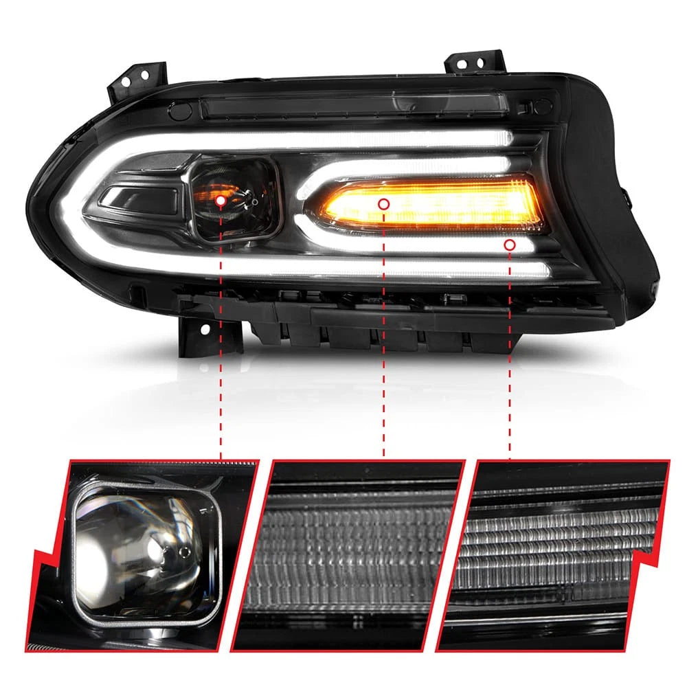 Black Clear Lens Projector Headlight Set for 2015-2023 Dodge Charger