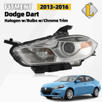 Halogen Headlight for Dodge Dart (2013–2016) w/Chrome Trim, Left Side