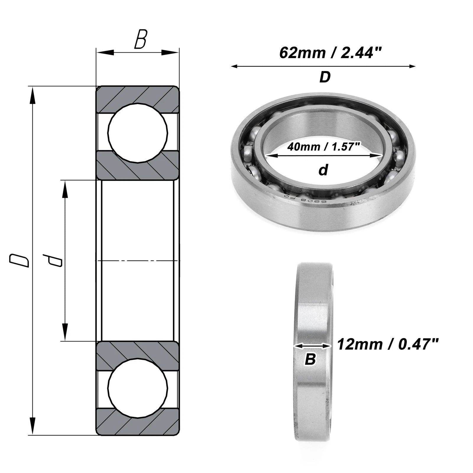Deep Groove Ball Bearing 40x62x12mm for Scooter Skateboard (P0)