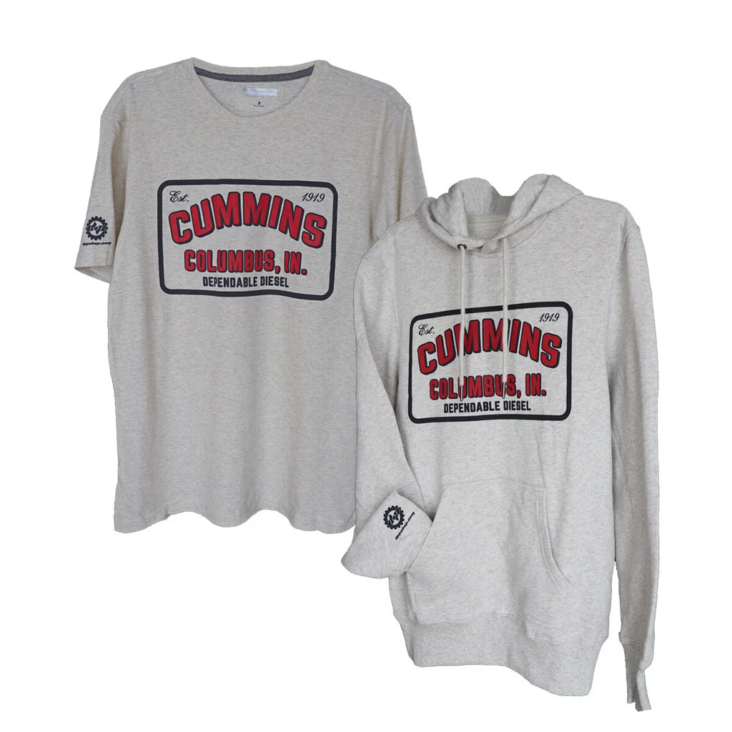 Soft Oatmeal Hoodie or T-Shirt for Cummins Dependable Motors