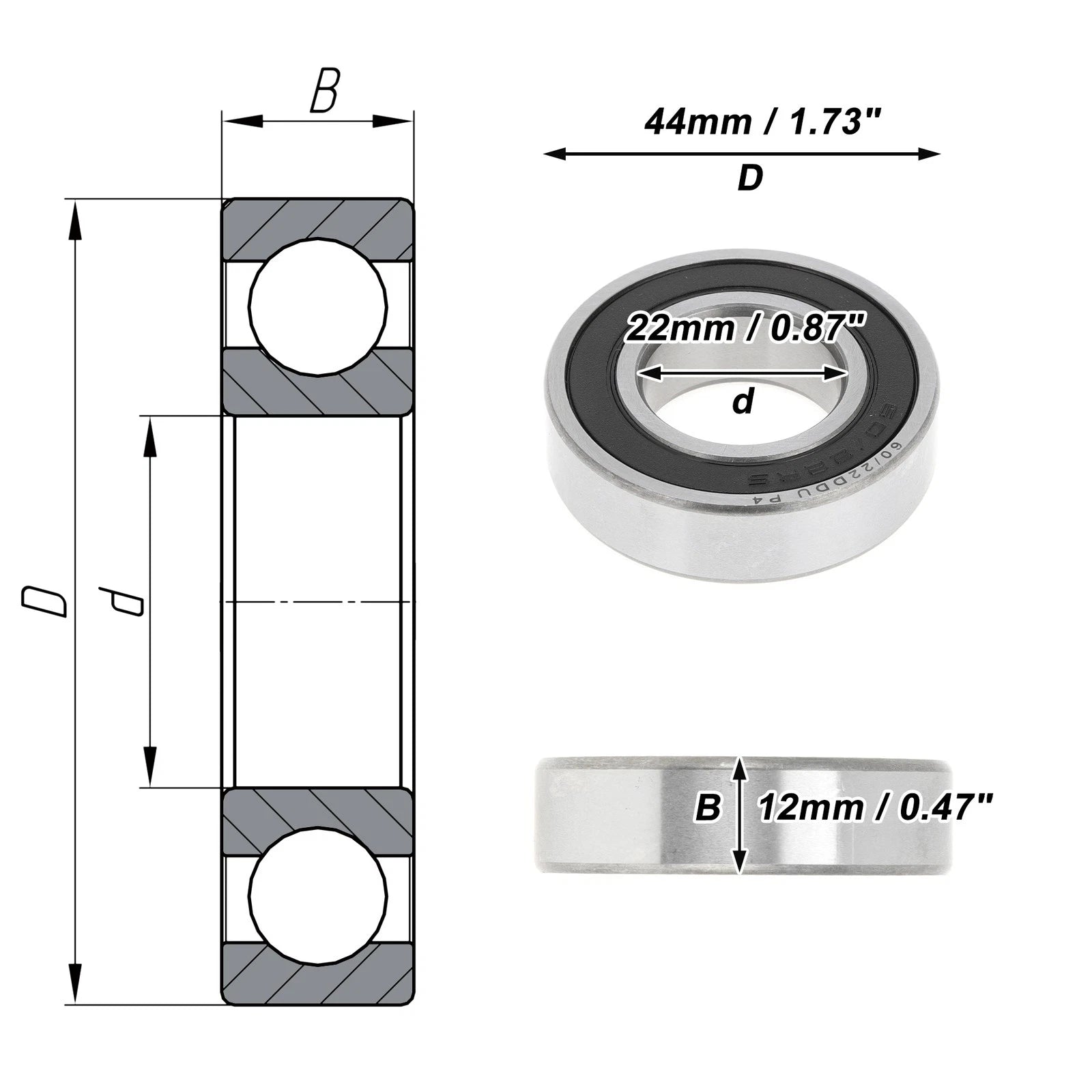 1 Pc 60/22DDU Deep Groove Ball Bearing for Scooter Skateboard (P4)