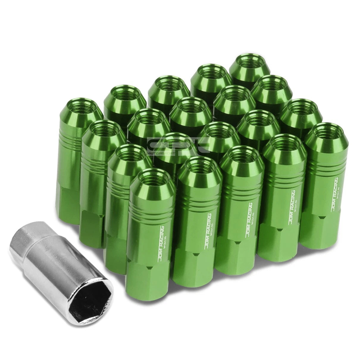 20 Pcs Open End M12x1.5 60mm Tall Green Aluminum Lug Nuts for JDM Vehicles