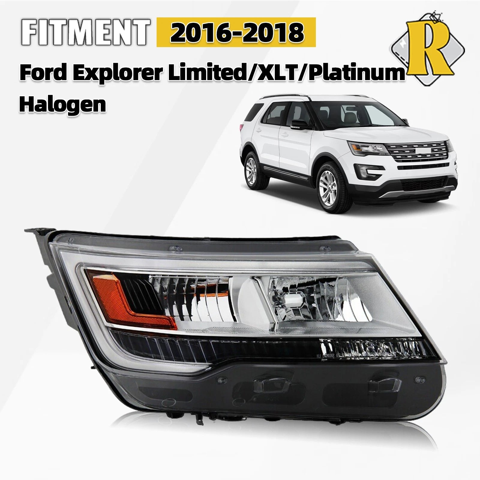 Halogen Headlight LED DRL Right for Ford Explorer Limited/Platinum/XLT (2016–2018)