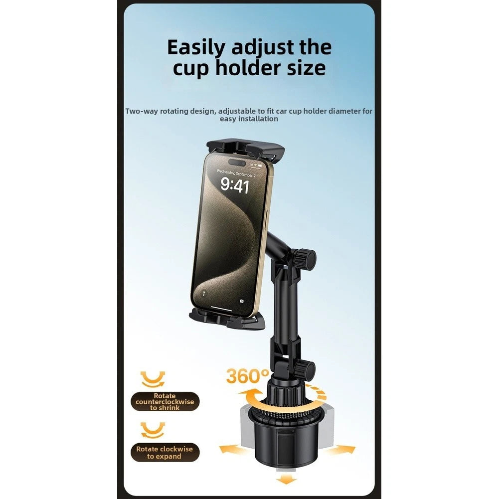 Adjustable Car Cup Holder Mount for Phones Tablets 4 to 13 Inch