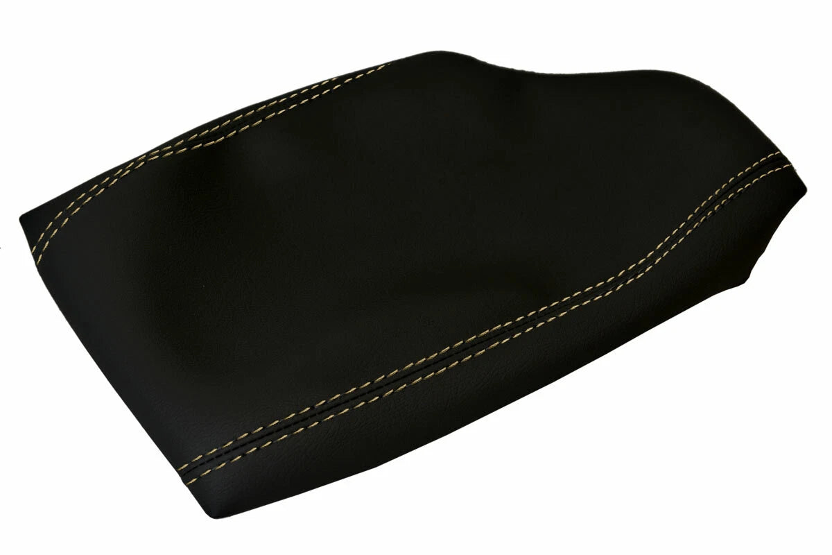 Leather Console Lid Armrest Cover for BMW F30 (2014–2018) Black Beige Stitch