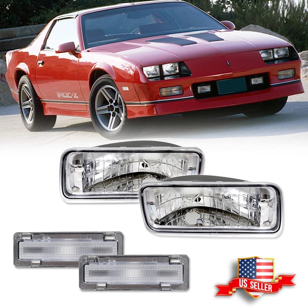 Set of 4 Clear Bumper Turn Signal & Side Marker Lights for Chevy Camaro (1985–1992)