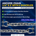 1/4" Boat Anchor Chain with 2 Shackles for Marine Use (Galvanized Steel)