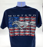 Licensed Ford Mustang T-Shirt Navy Blue American Flag and Pony Logo (2005–2014)