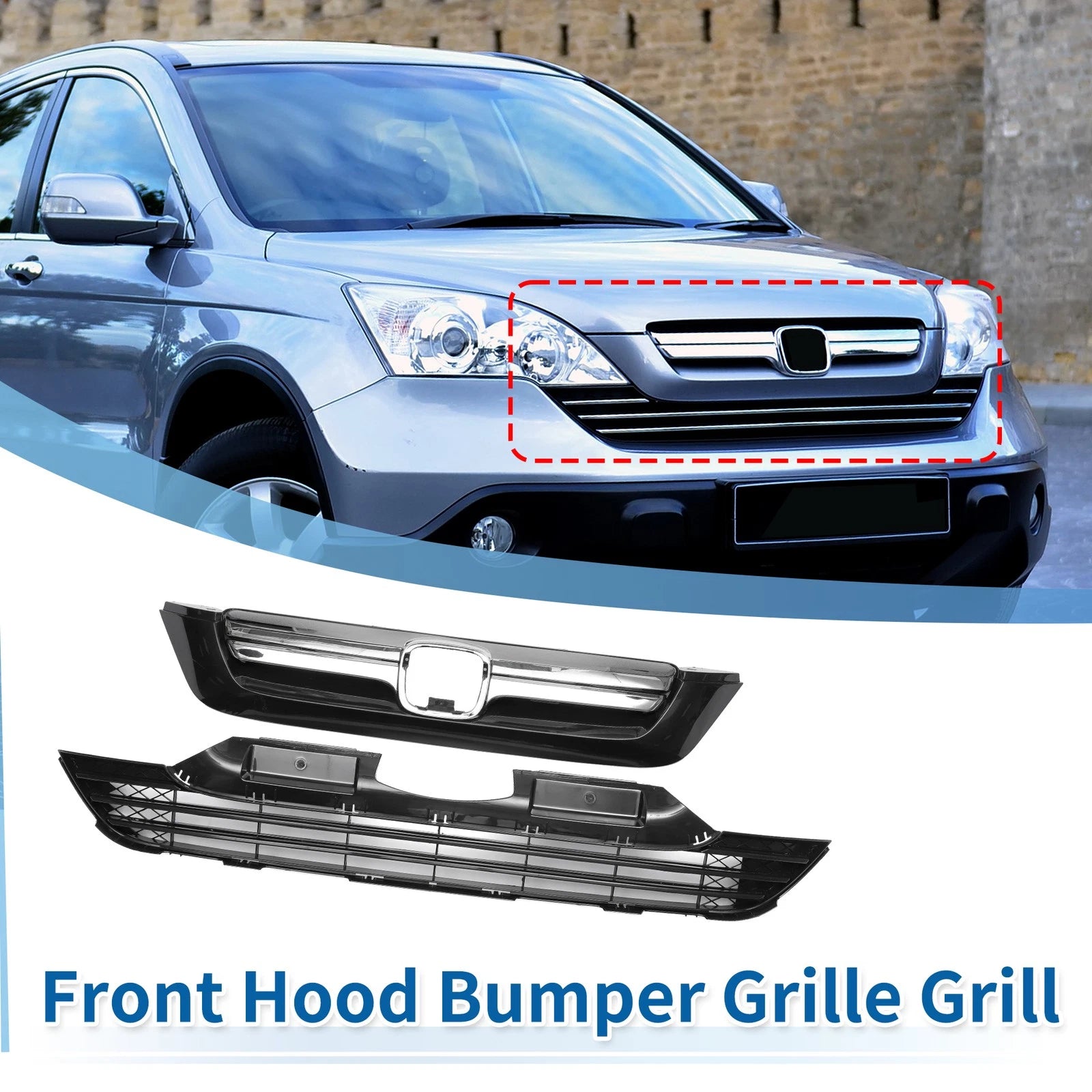 Front Bumper Grille for Honda CR-V (2007–2009) Chrome Black 1 Set