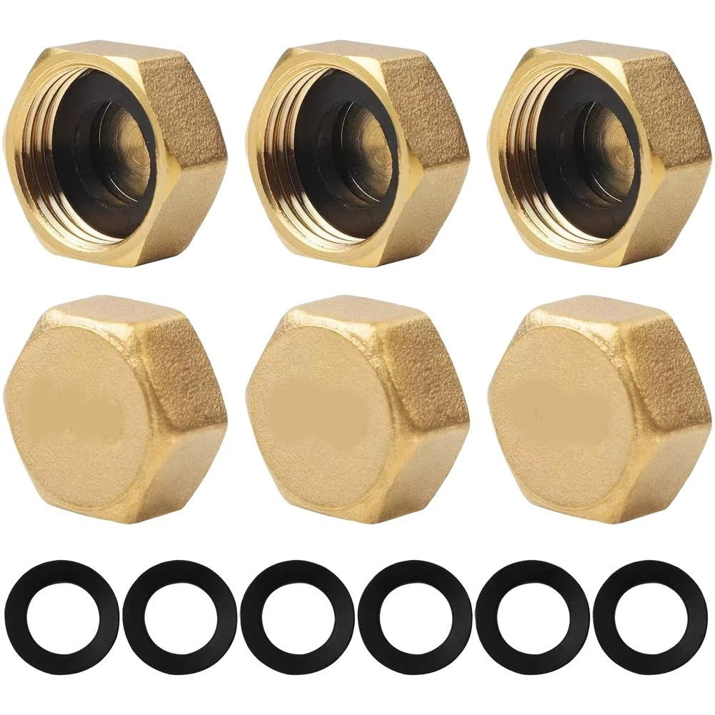 Set of 6 Brass Hexagonal Threaded Fittings for Garden Hose Repair