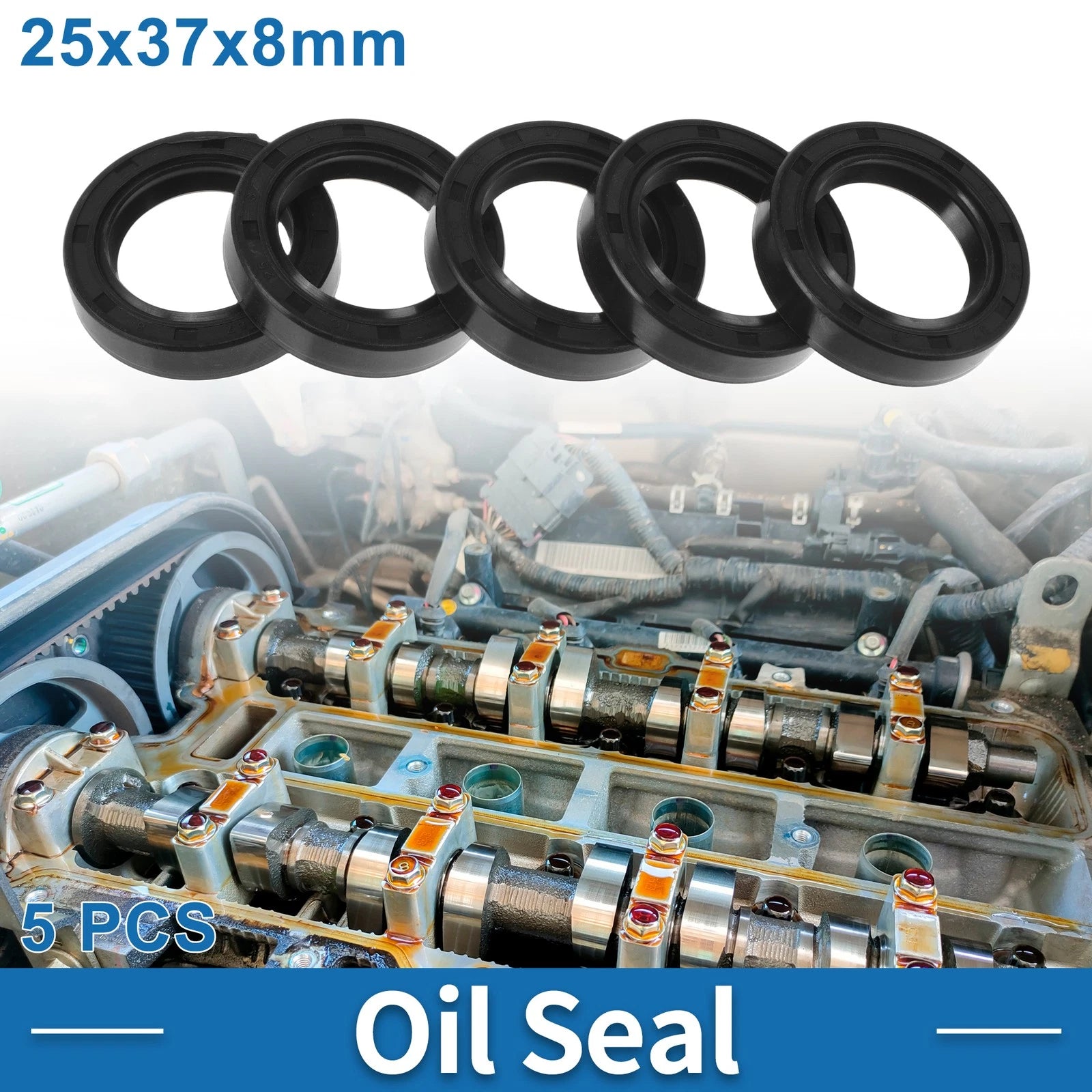 Set of 5 Oil Seal Rotary Shaft Seal Nitrile Rubber 25x37x8mm 683867647634