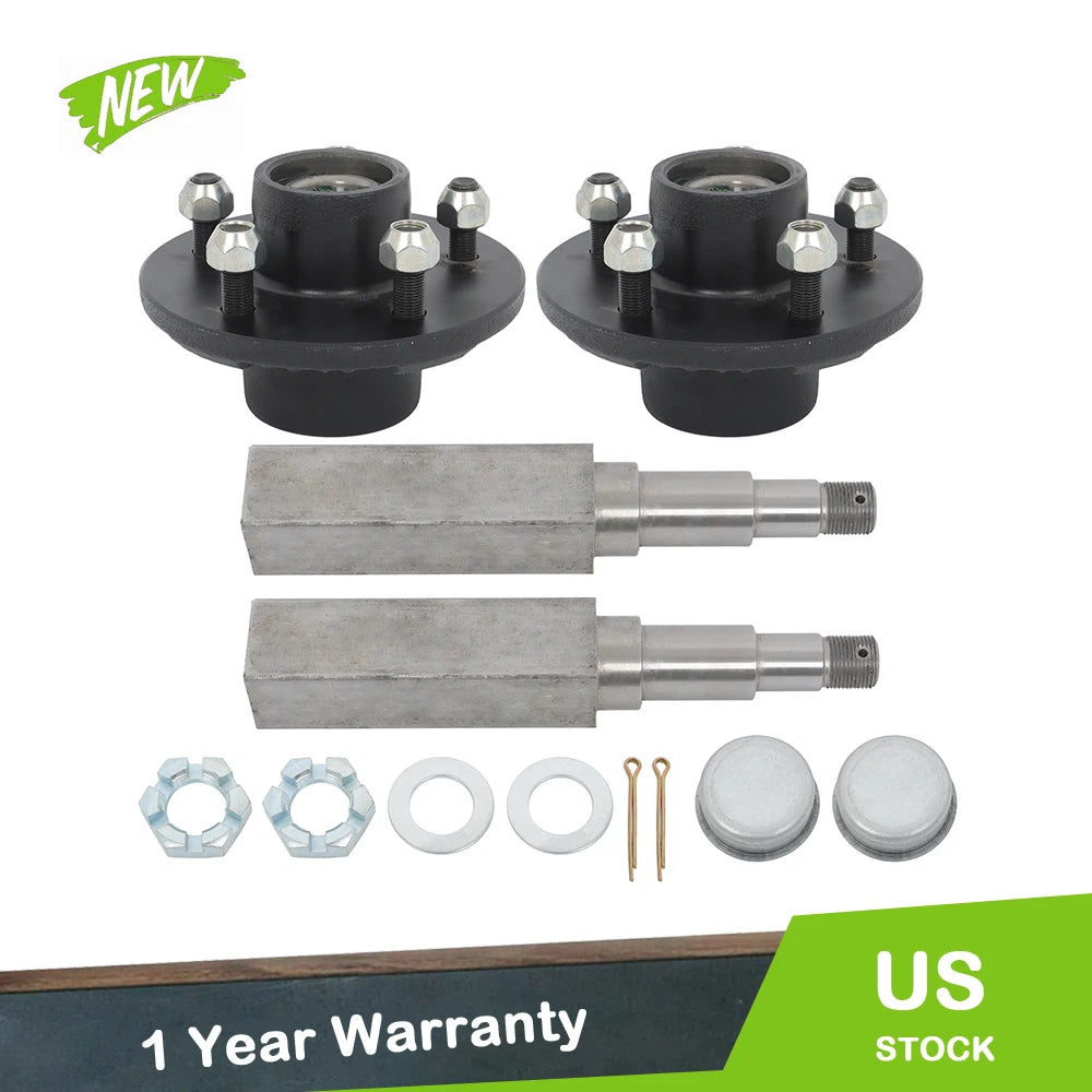 Pre-Greased Pair of 5-Bolt 4.5" Hub & 11" Square #84 Spindle