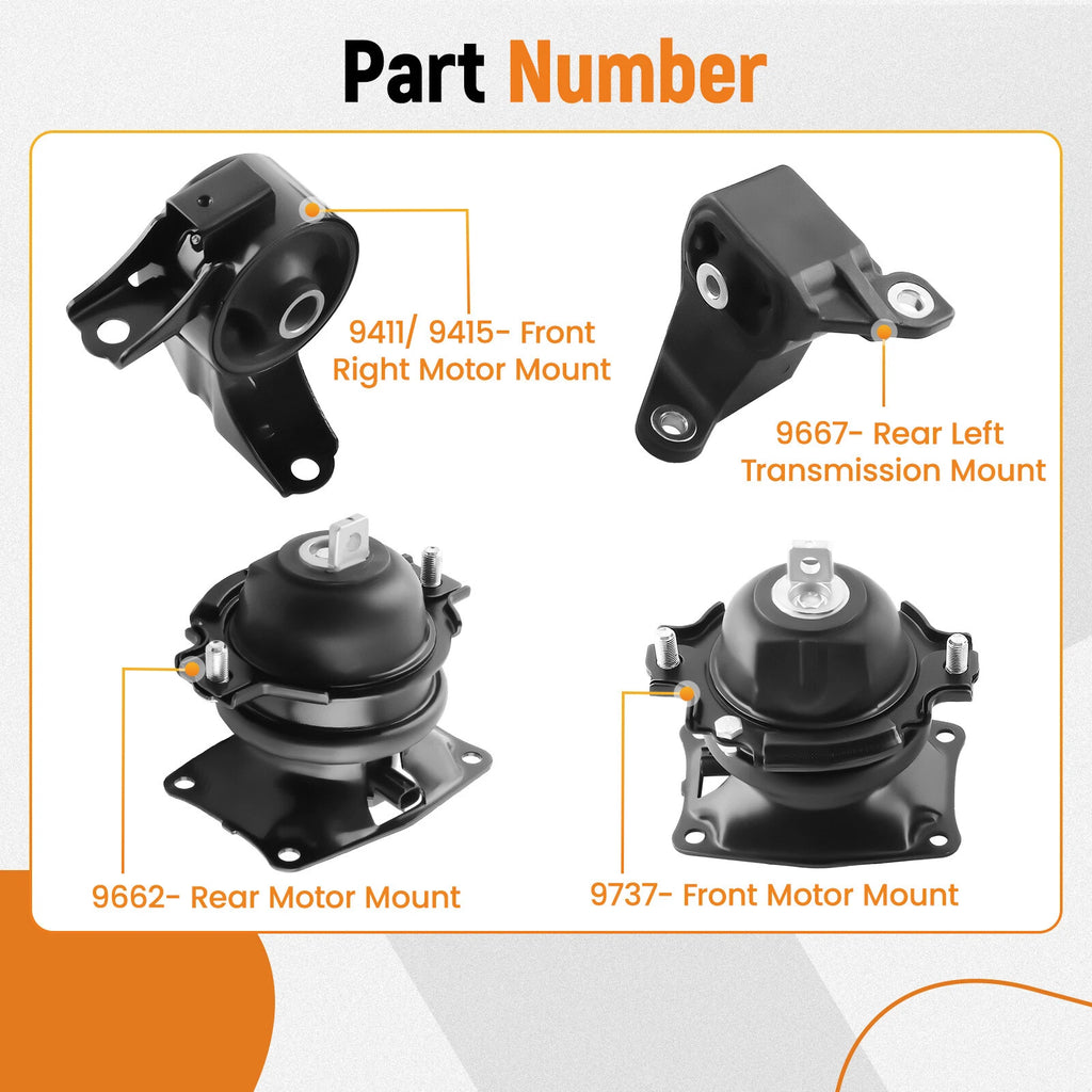4Pcs Motor & Trans Mount for Honda Odyssey 3.5L V6 (2011–2017) A4575EL 50850STXA04