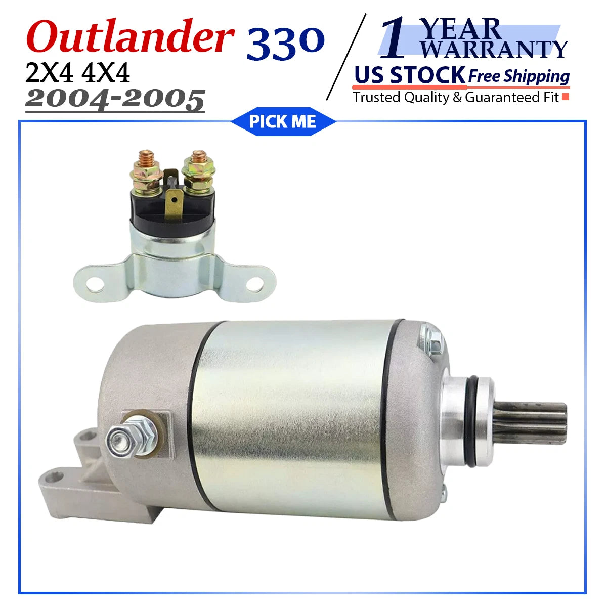 Starter Motor for Bombardier Outlander 330 2X4 4X4 (2004–2005) with Relay