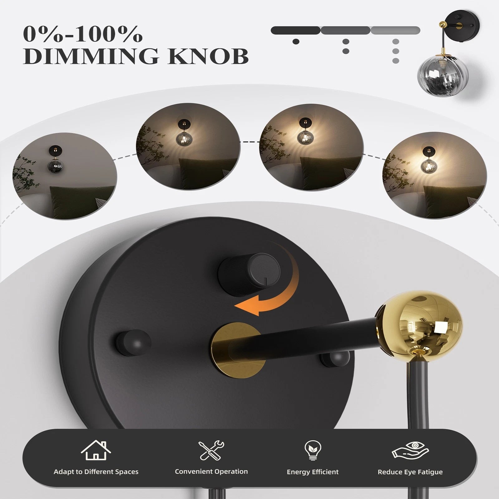 Dimmable LED Wall Sconce Glass Globe Shade for Bedside Nightstand