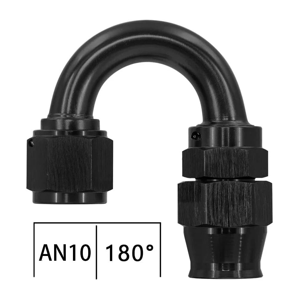 10AN 180° Swivel PTFE Hose End Fittings for PTFE Hose (Black) 2-Pack