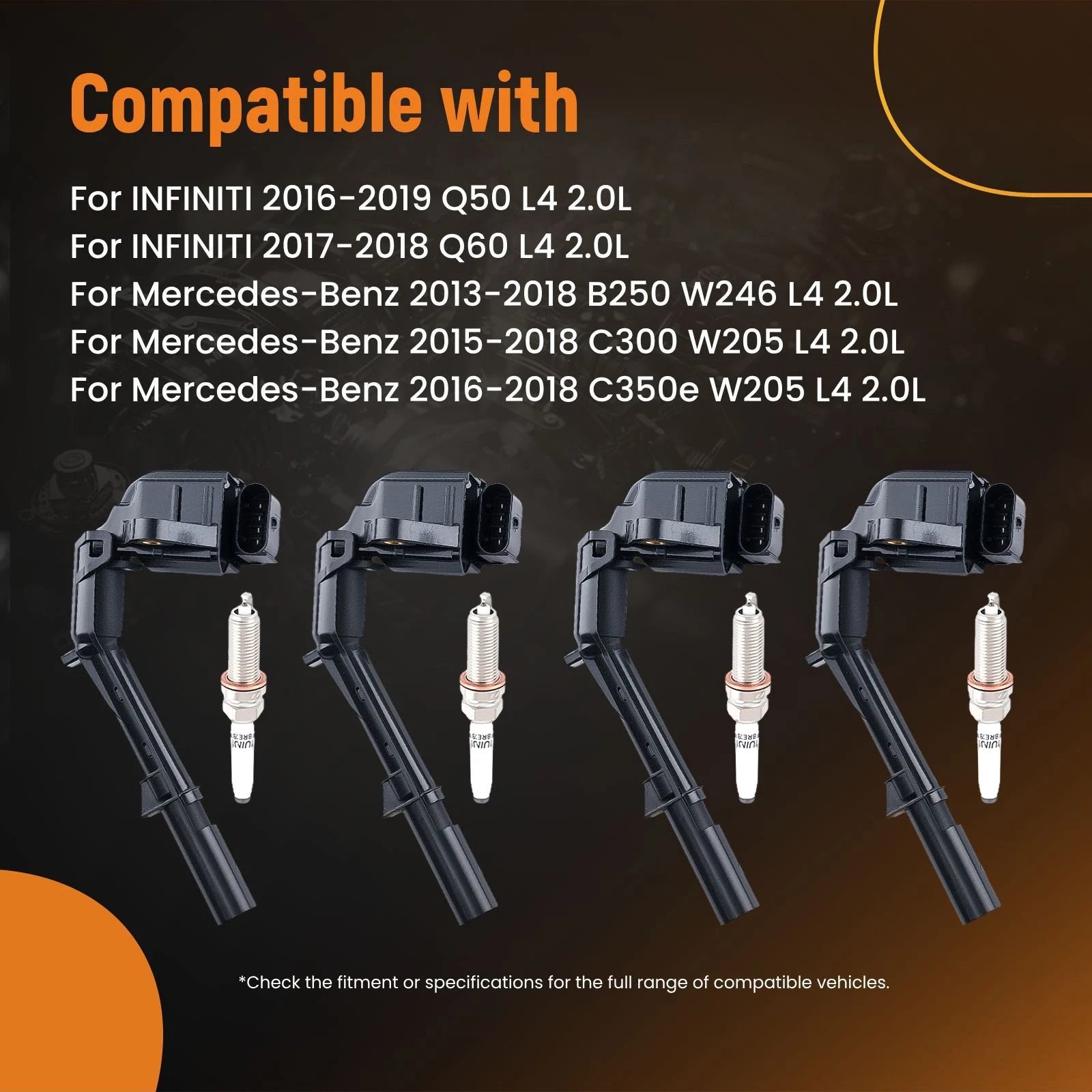 4X Ignition Coil & Spark Plug for Mercedes GLA250 X156 2.0L (2015–2020) UF734