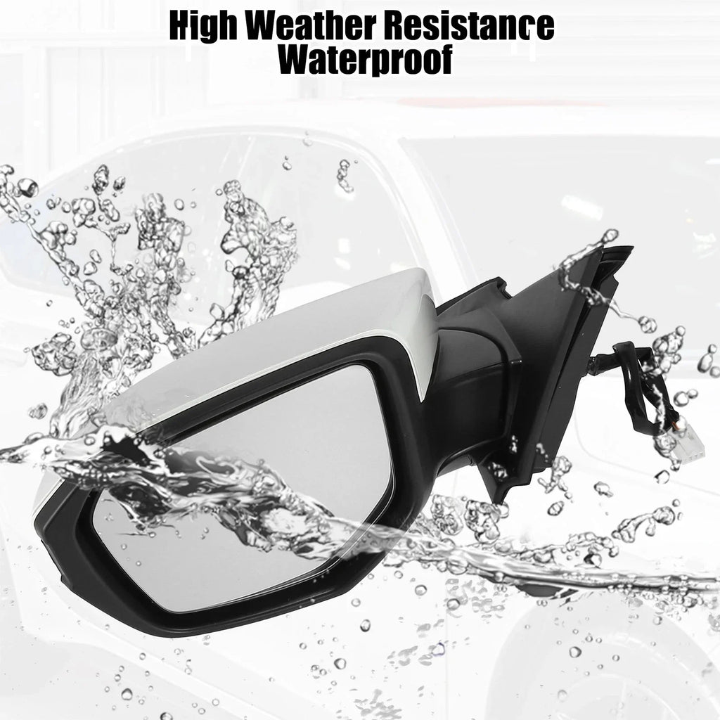 Left Side Exterior Door Mirror Assembly White for Honda Civic (2016-2021)