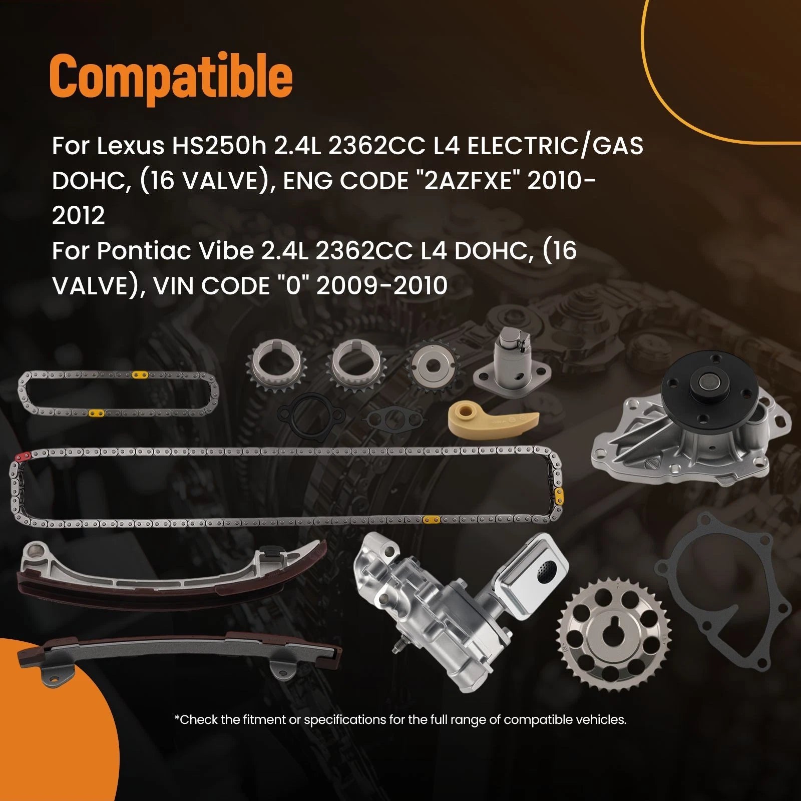 Engine Timing Chain Kit with Water Pump for Toyota Corolla 2.4L (2009–2010)