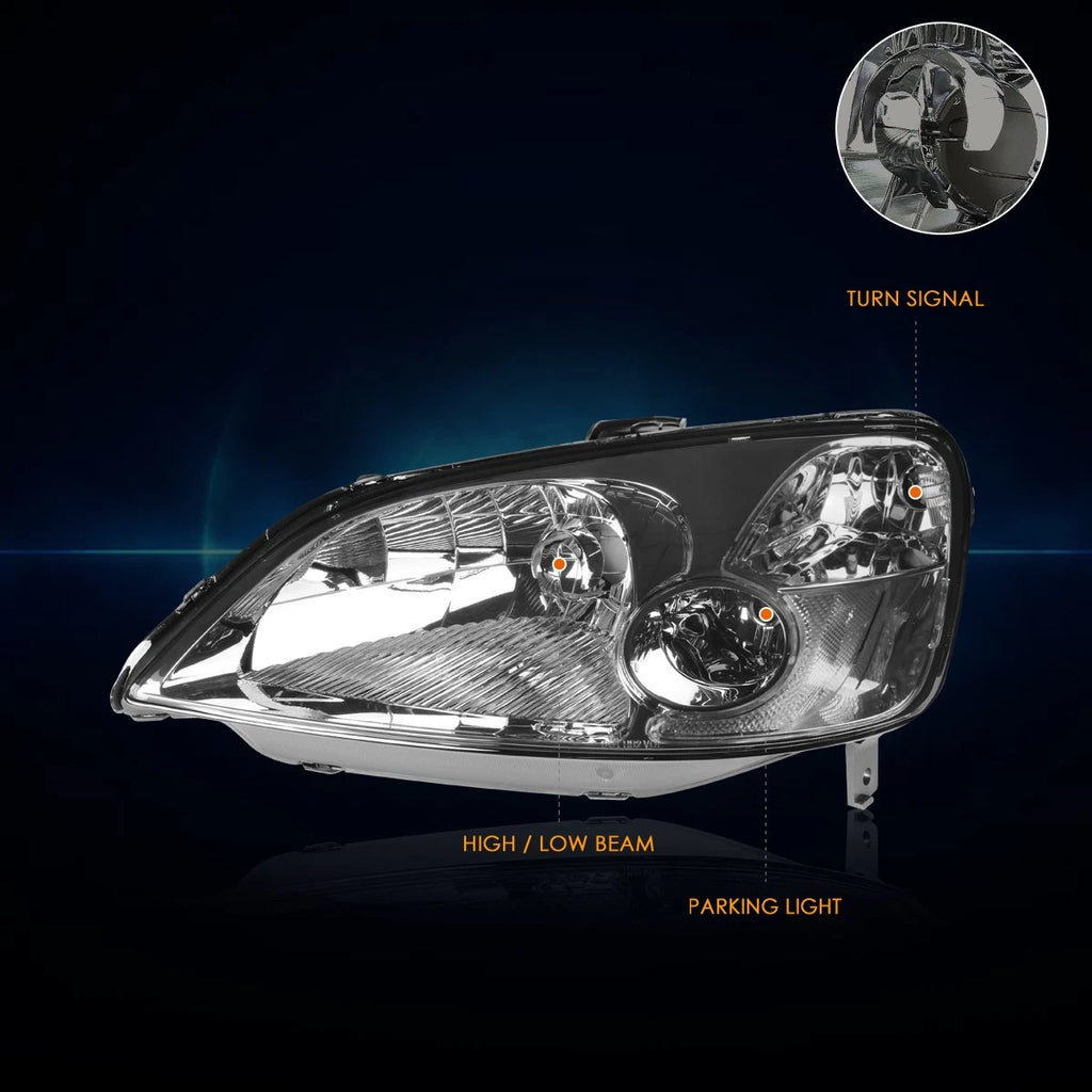 Smoked Housing Headlight Clear Corner Signal Lamps for Honda Civic (2001–2003)
