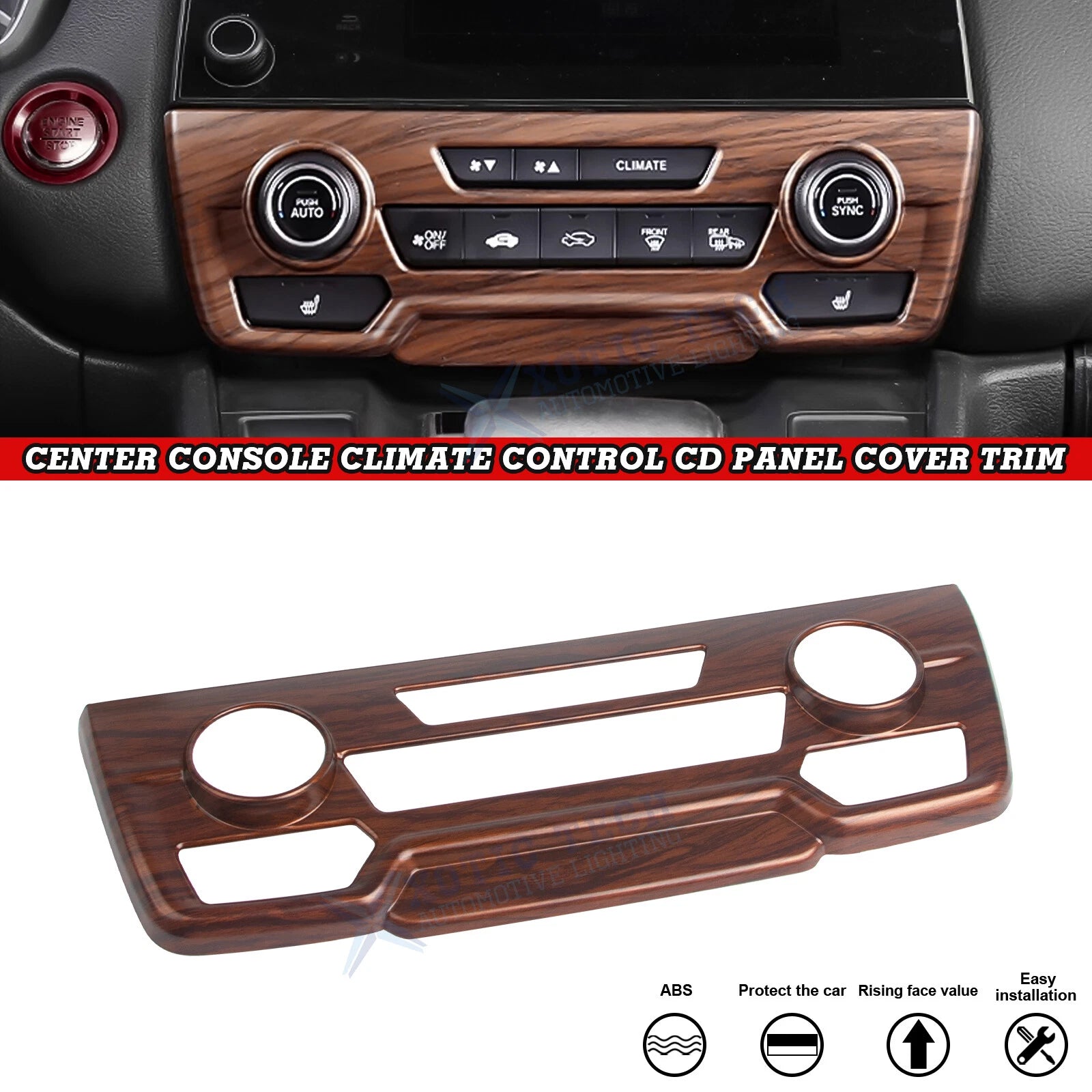 Peach Wood Grain Center Climate Control CD Panel Cover for Honda CR-V (2017–2022)