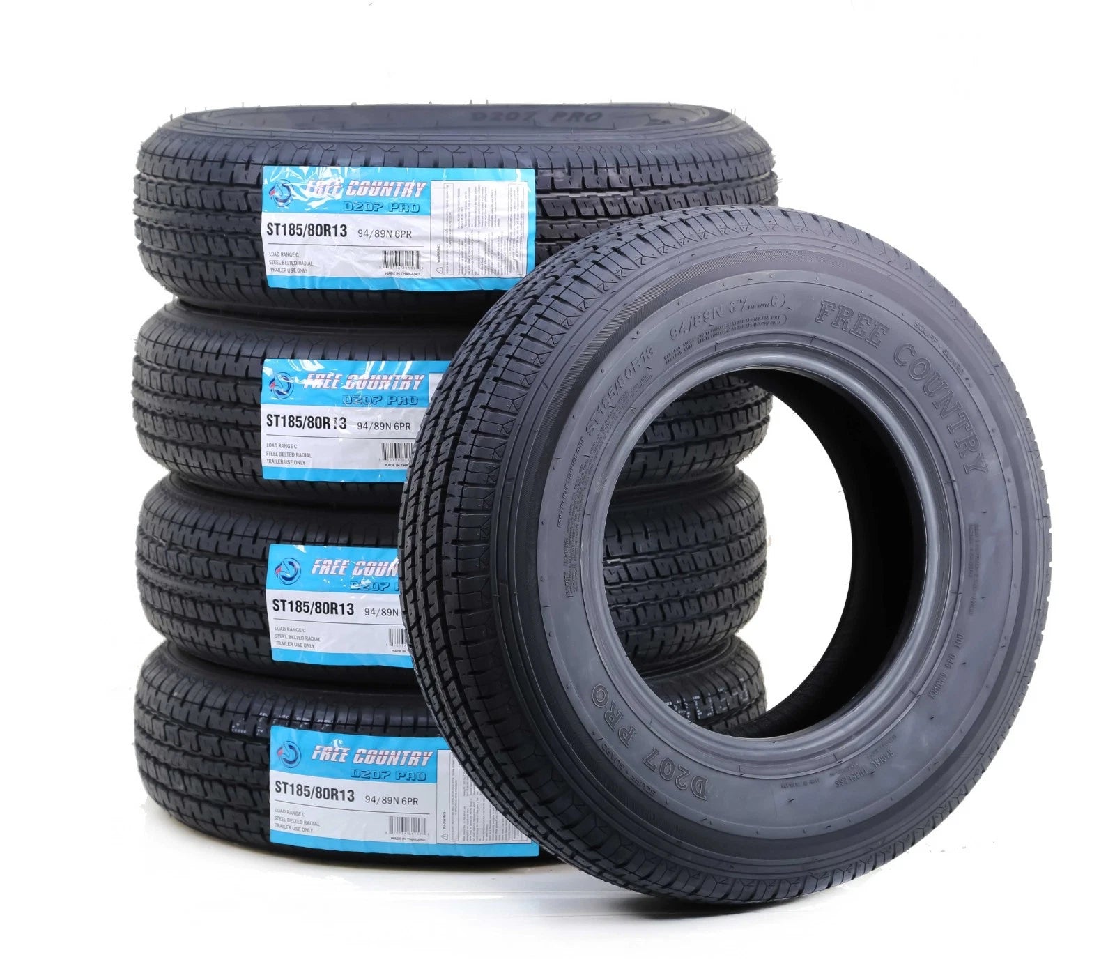 5 ST185/80R13 Trailer Tires for Free Country (6PR LR C)