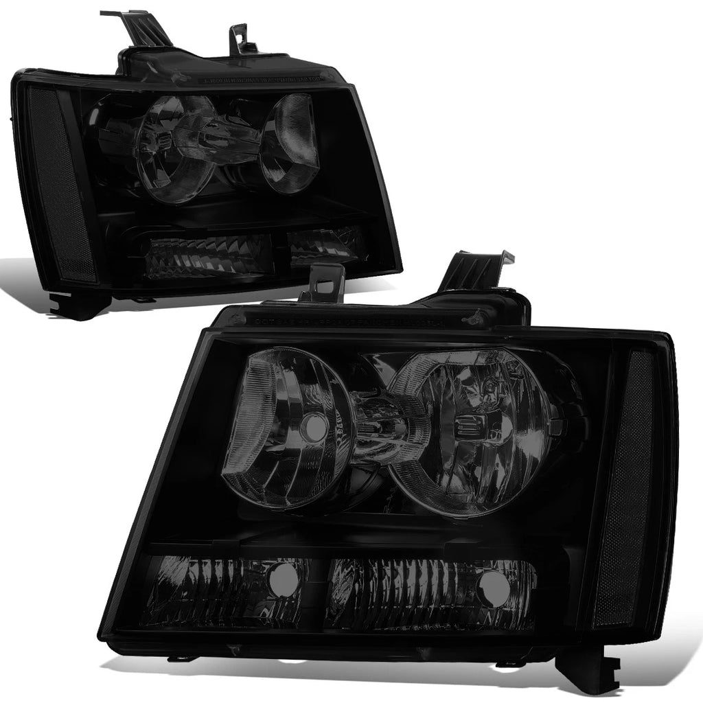 Pair of Tinted Housing Clear Corner Headlight Lamps for Chevy Tahoe Suburban (2007–2014)