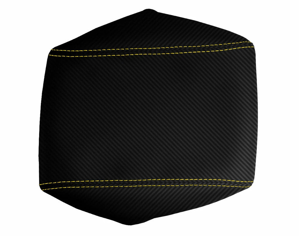Console Lid Armrest Cover for Dodge Challenger (2008–2014) Carbon Fiber Yellow Stitch