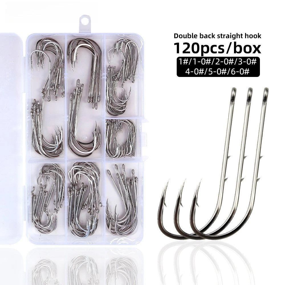 Long Shank Hook for Sea Fishing (Double Back Barb, Ringed Eye)