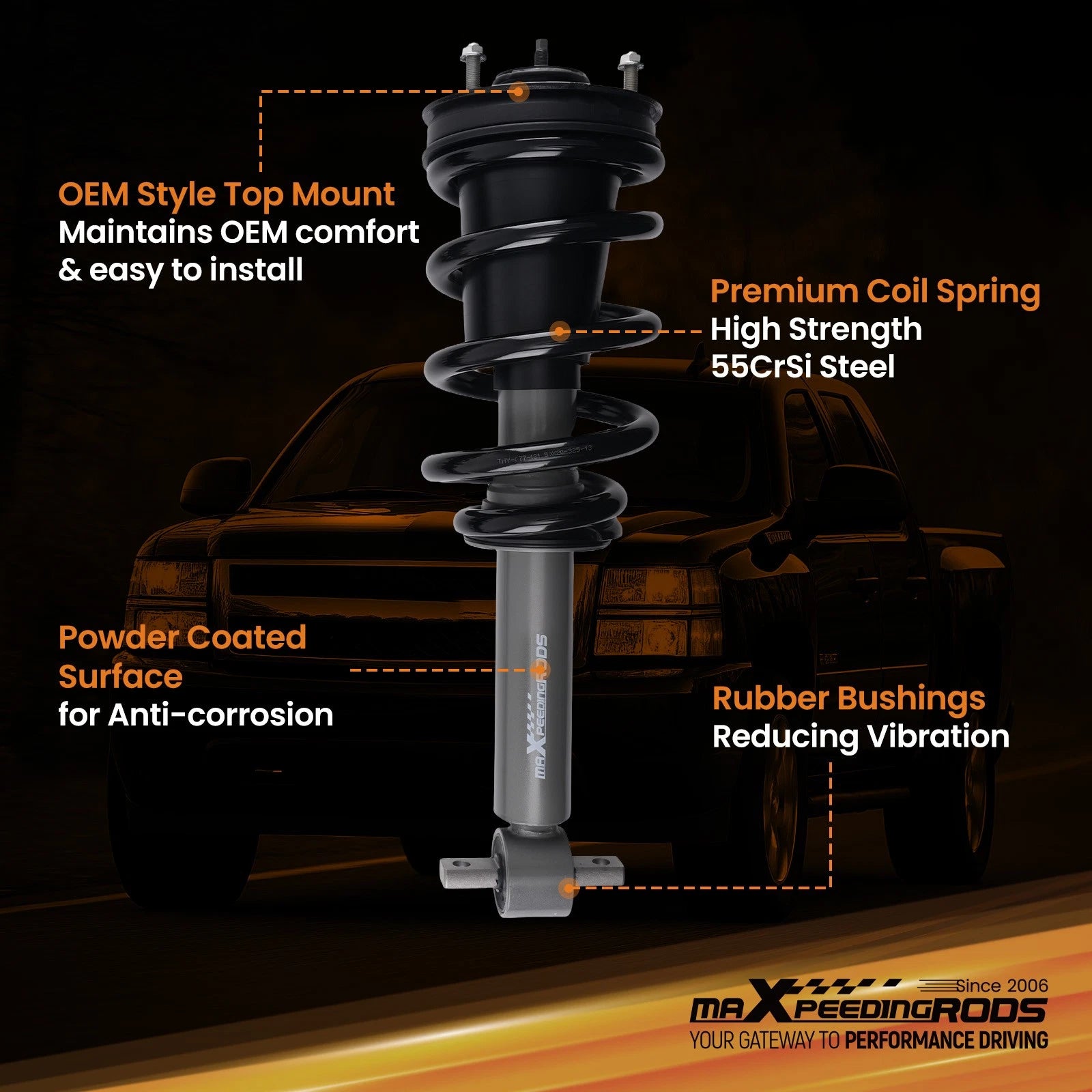 3.5" Lift Strut for Chevy Silverado 1500 (2014–2018) Carbon Steel