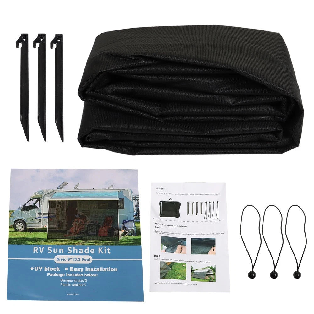 90% RV Awning Sun Shade Privacy Screen for Camper (11'-21') Black