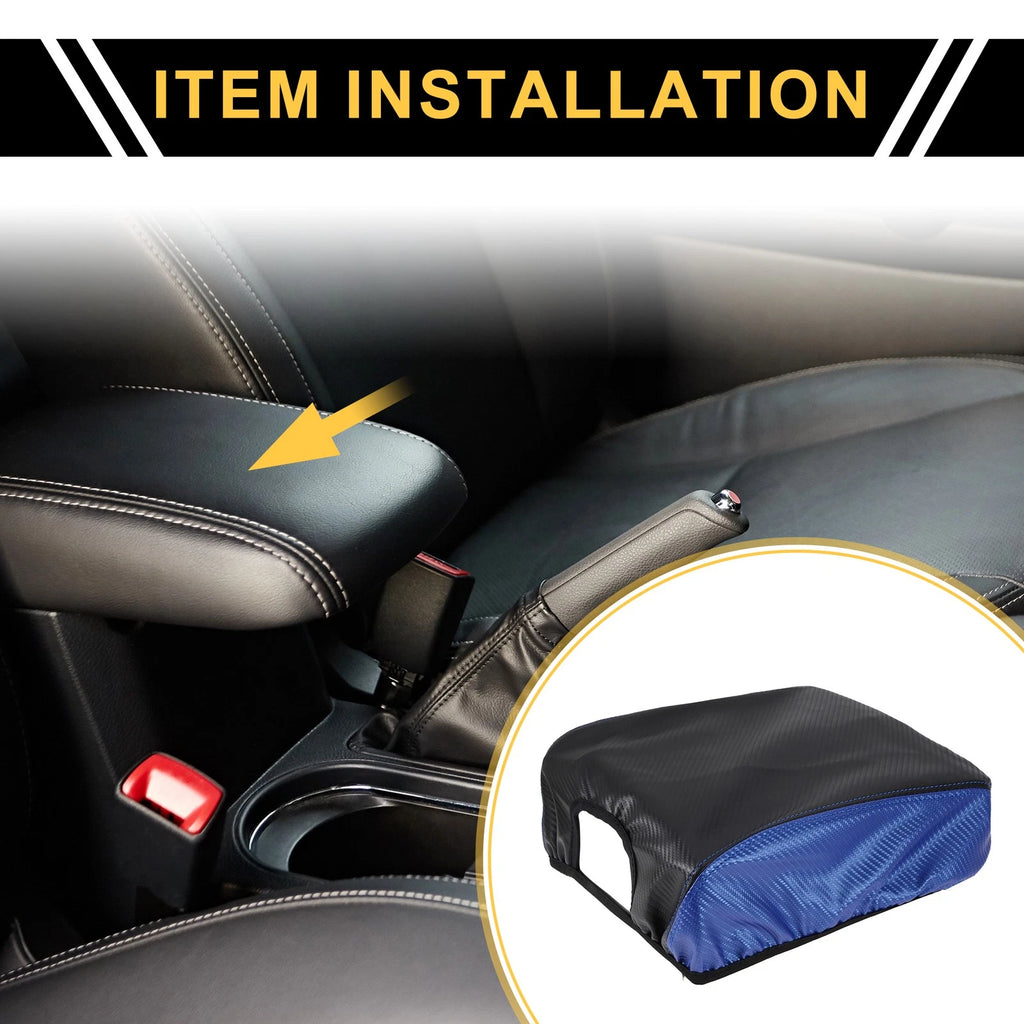 Center Console Lid Armrest Cover for Ford F-150 (Carbon Fiber, Black Blue)