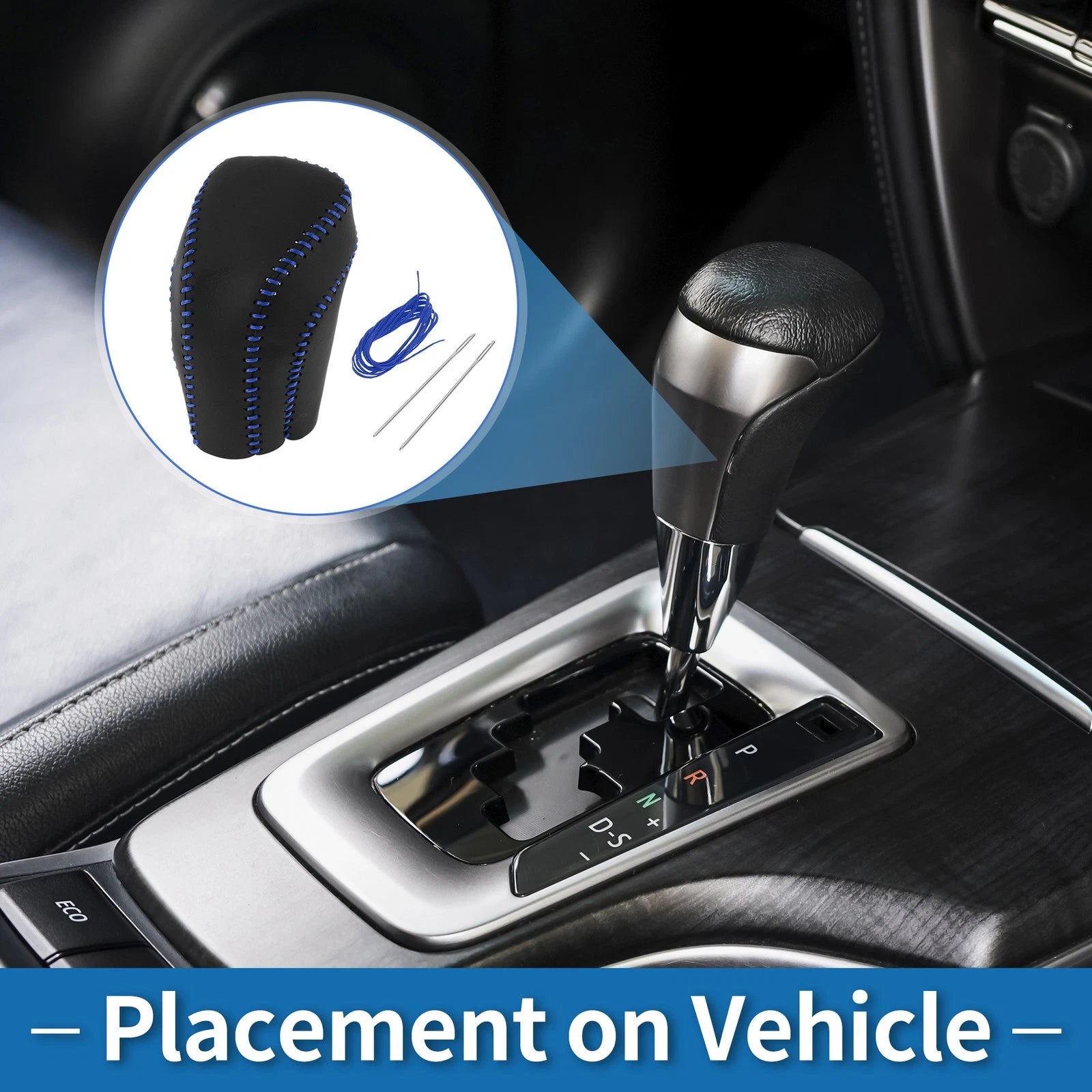 1pc Gear Shift Knob Cover for Toyota Camry (2018–2024) Black Blue Faux Leather