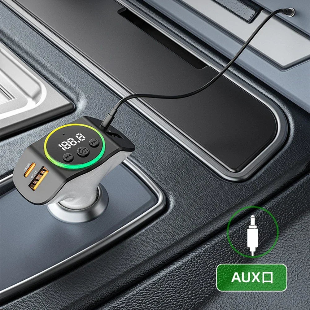 Portable Car Charger with FM Transmitter and Romantic Lighting for Night Drives