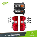 Set of 2 Tail Lights & Headlight for Chevy Silverado 1500 (2019–2021) Black