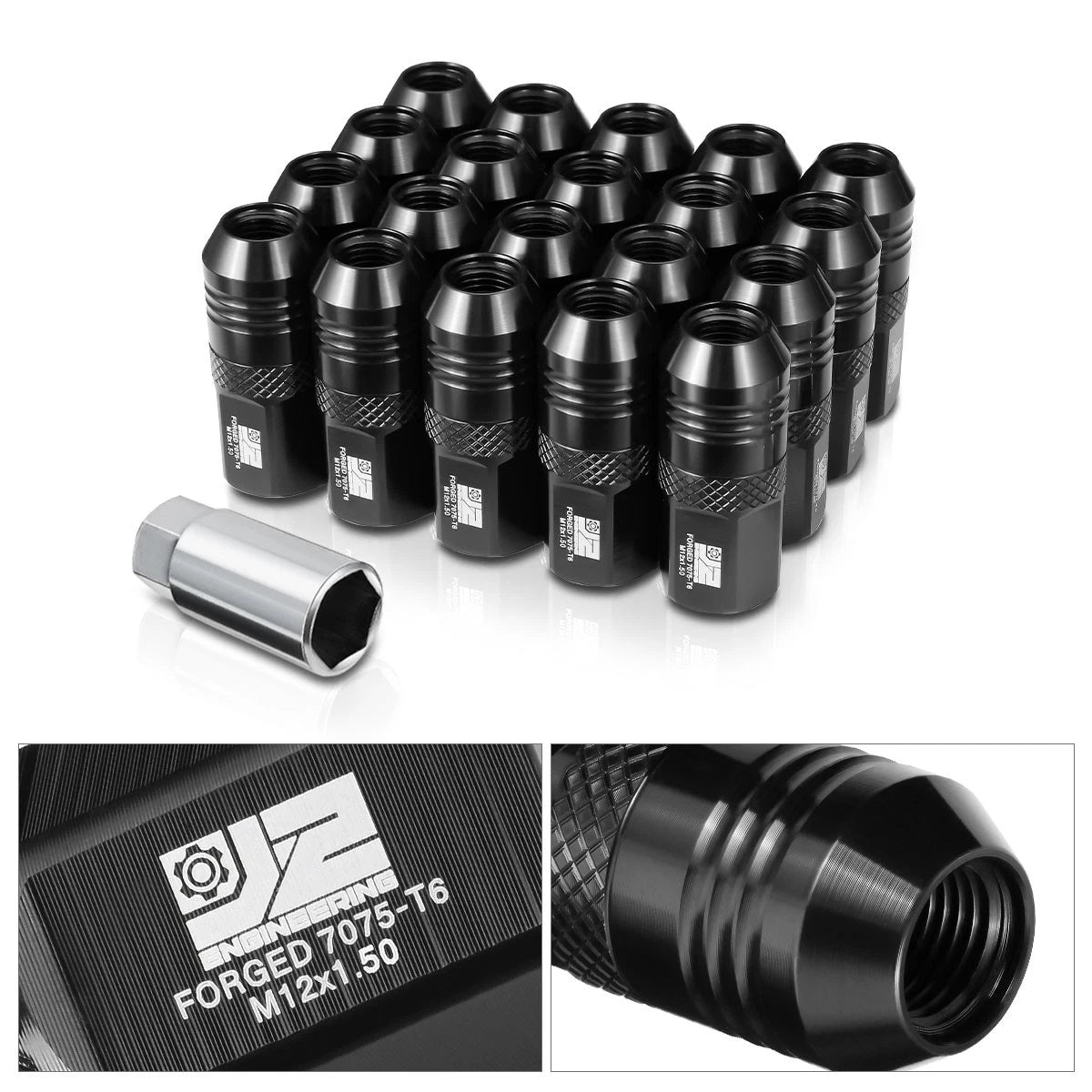 20Pcs M12x1.5 Open End Knurled Acorn Lug Nuts for Universal Fit (Black)
