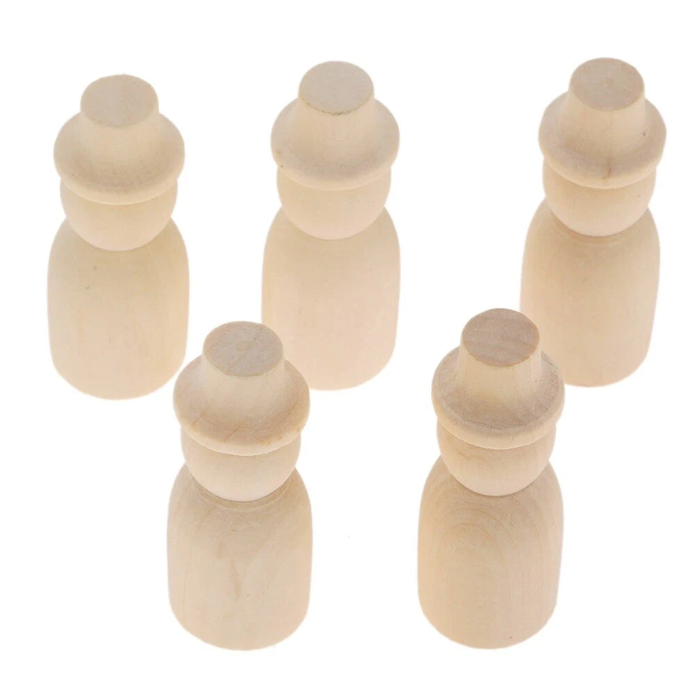 Set of 5 Unpainted Wooden Peg Dolls Toy Figures 65x25mm
