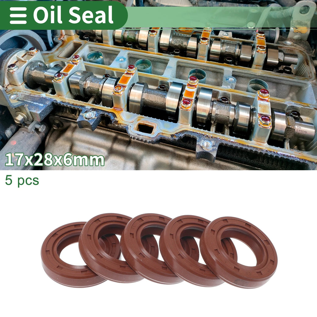 Set of 5 Oil Seal Rotary Shaft Seal FKM Rubber 17x28x6mm