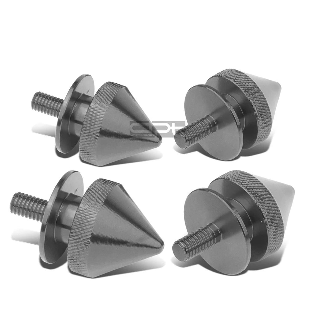 Set of 4 Gun Metal Bumper/Fender/Trunk Spike Quick Release Fasteners + Washers