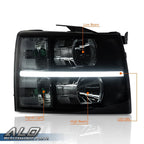 LED DRL Black Headlights for Chevy Silverado 1500 2500 3500 (2007–2014)