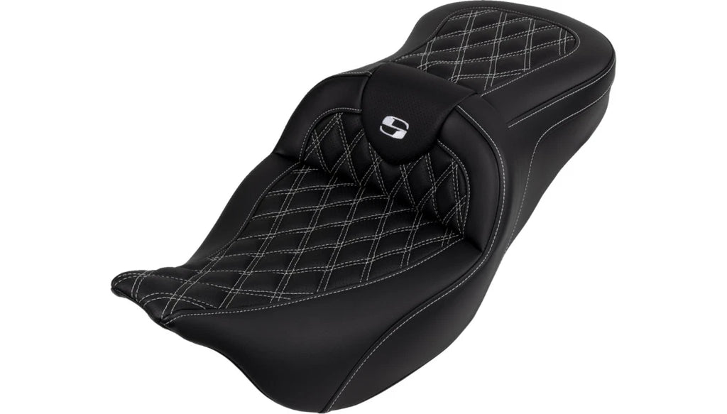 Saddlemen Roadsofa Seat Backrest for Harley Touring (2008–2023) White Lattice Stitch