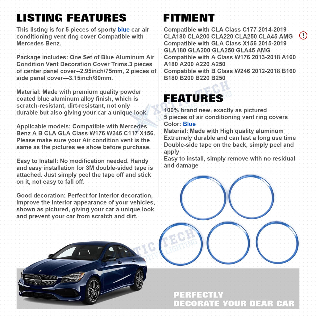 AC Air Outlet Vent Front Side Rings Trim for Mercedes-Benz A B CLA GLA (2013-2019)