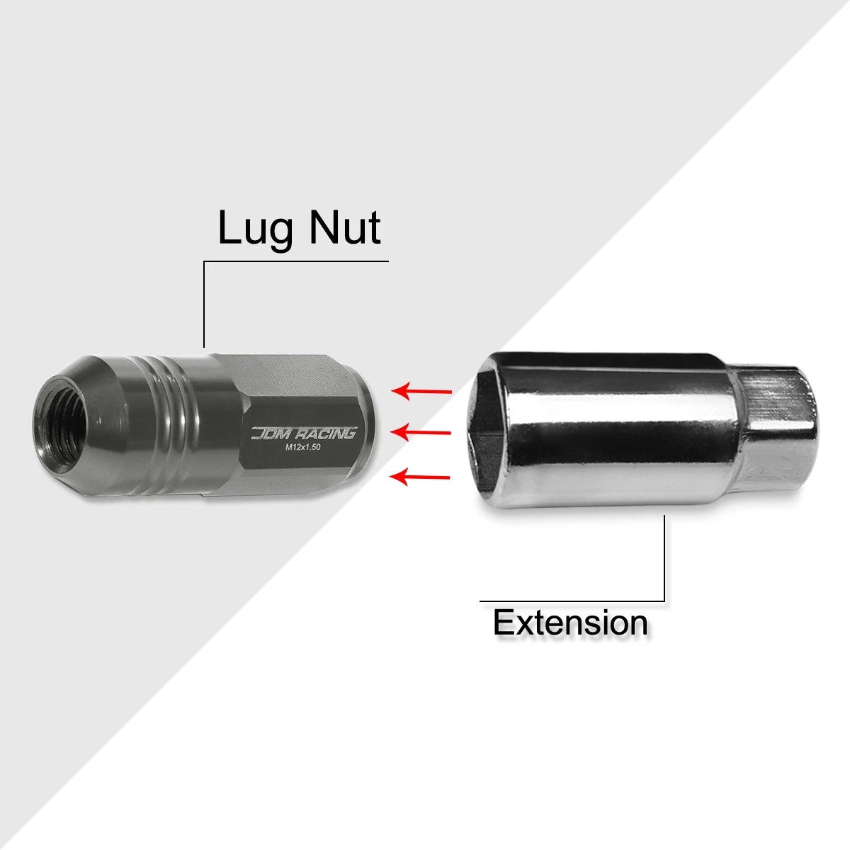 Set of 20 M12X1.5 Gunmetal Closed End Cone Hex Wheel Lug Nuts + Extension 20mm