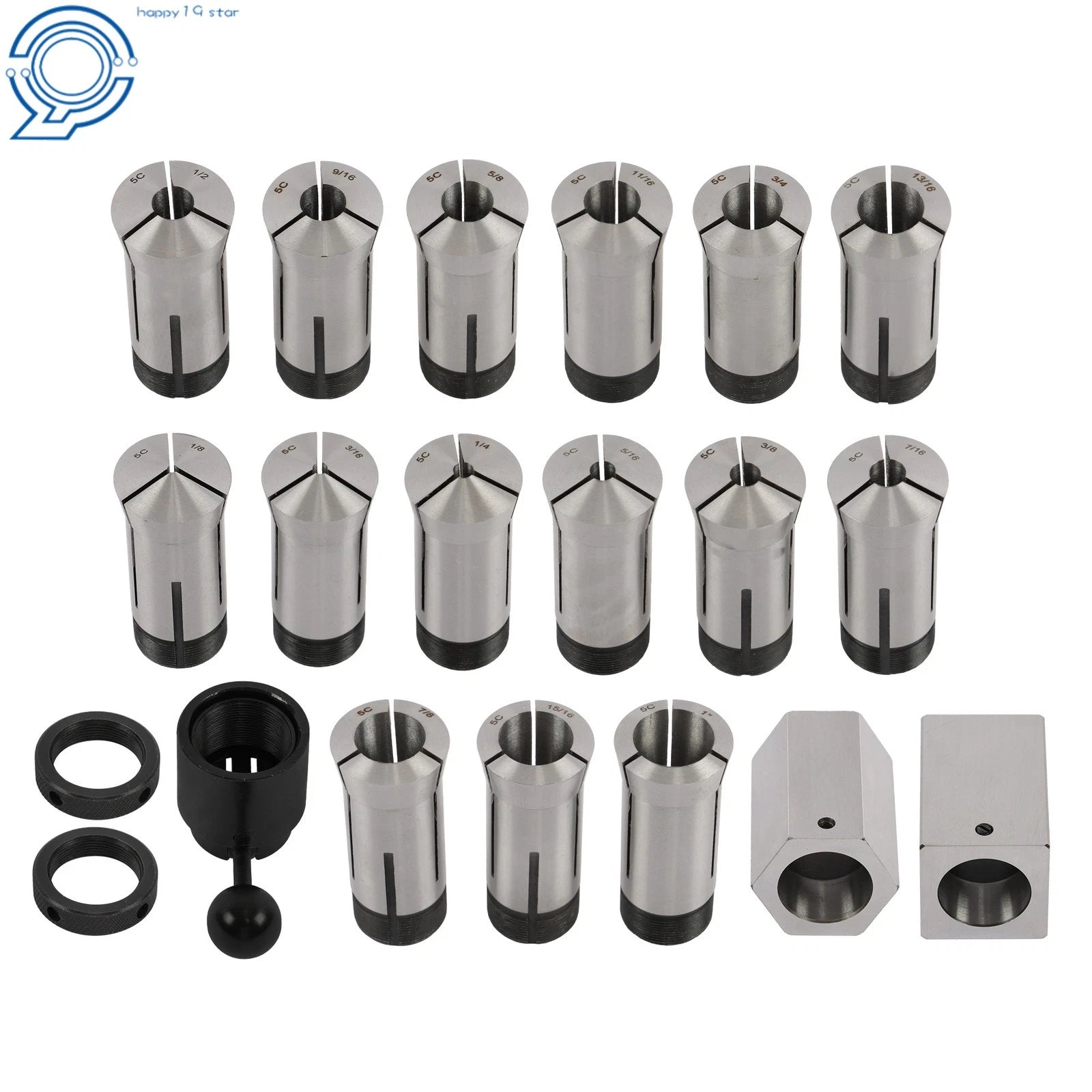 5pc Hex/Square Blocks & 15 Collets Set for 5C Machining