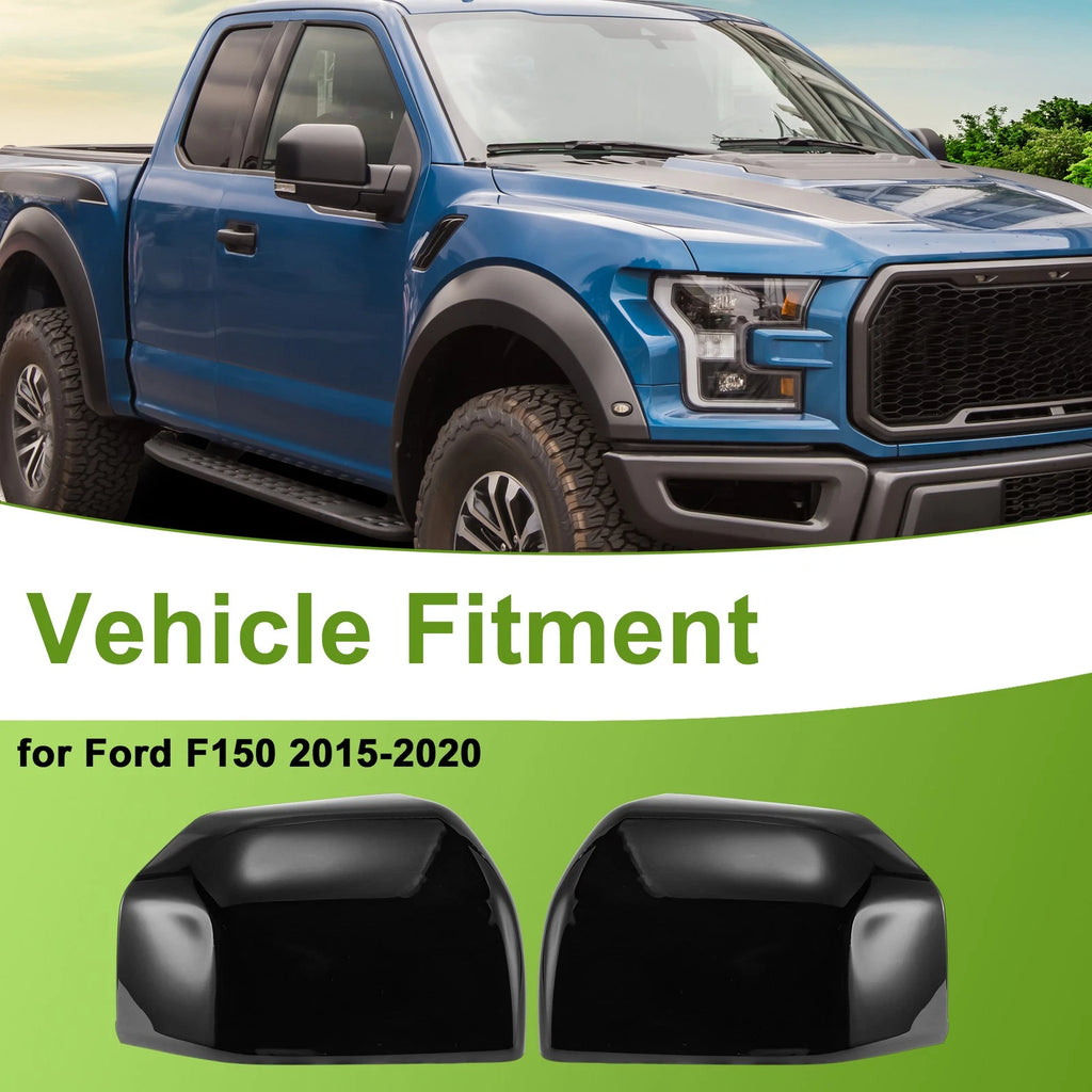 1 Pair Side Mirror Cover Caps for Ford F150 (2015–2023) Gloss Black