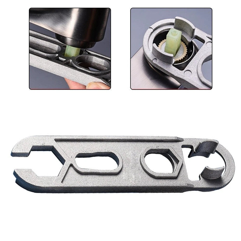 6-in-1 plumbing wrench for faucet valve cartridge & showerhead handling