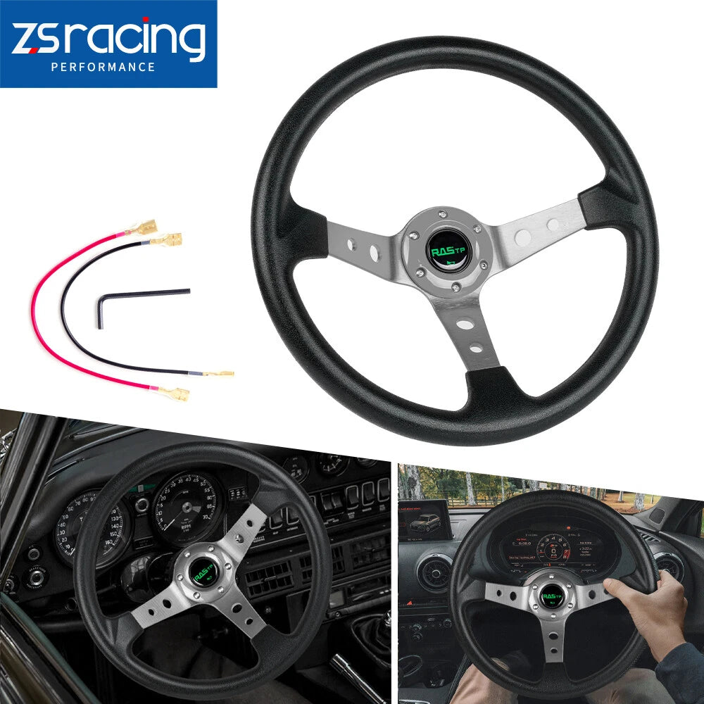 14 Inch 6 Bolt Aluminum Racing Steering Wheel Deep Dish for Universal Fit