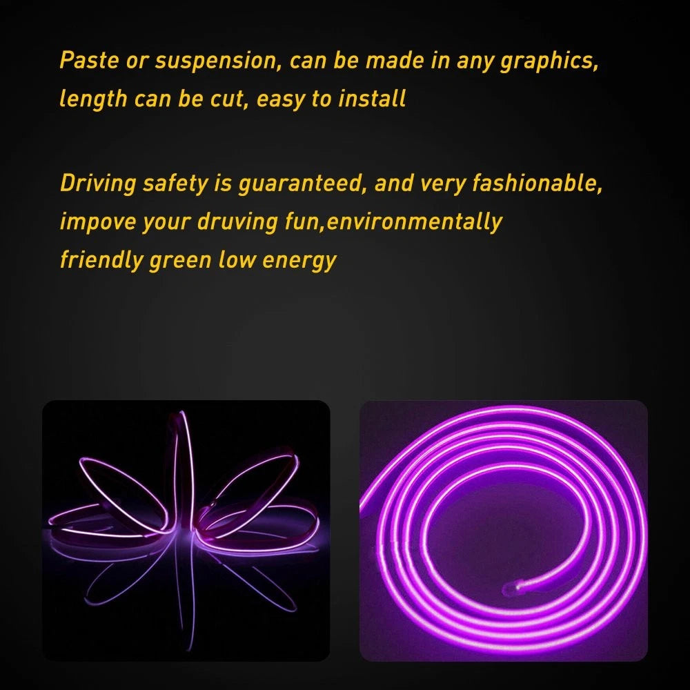 2M Purple EL Wire LED Light Strip for Universal Car Interior (US)