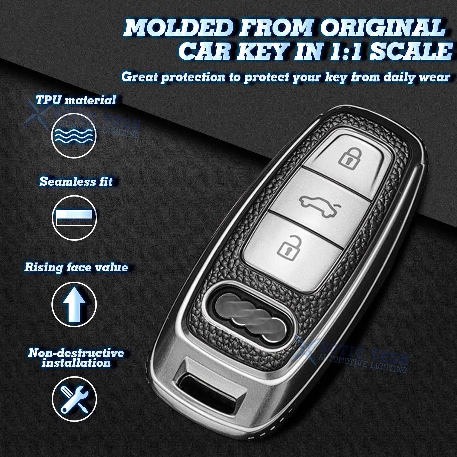 TPU Remote Key Fob Cover for Audi A3 A6L A8 e-Tron (2 Colors, 3 Buttons)